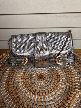Jimmy Choo Metallic Bronze Woven Shoulder Bag with Gold Hardware